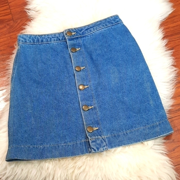 American Apparel Button Front Mini Jean Skirt - Picture 1 of 5